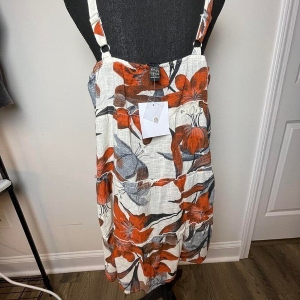 Millennium orange, gray/white floral cotton dress with adjustable straps, size L - Picture 2 of 6